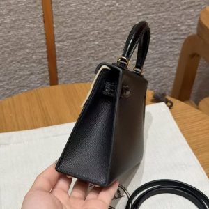 Hermes Kelly Mini 2 19CM Bag Handmade In Madame and Alligator Leather Gold Hardware 89 Noir - Image 20
