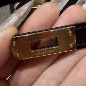 Hermes Kelly Mini 2 19CM Bag Handmade In Madame and Alligator Leather Gold Hardware 89 Noir - Image 17