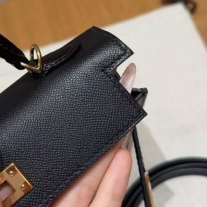 Hermes Kelly Mini 2 19CM Bag Handmade In Madame and Alligator Leather Gold Hardware 89 Noir - Image 11