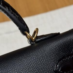 Hermes Kelly Mini 2 19CM Bag Handmade In Madame and Alligator Leather Gold Hardware 89 Noir - Image 8