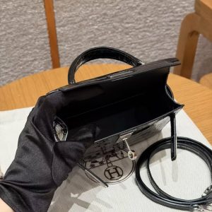 Hermes Kelly Mini 2 19CM Bag Handmade In Porosus Leather Silver Hardware 89 Noir - Image 21
