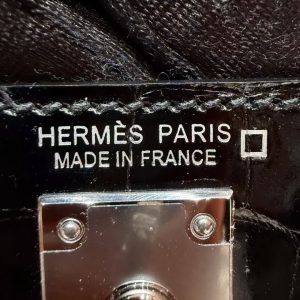 Hermes Kelly Mini 2 19CM Bag Handmade In Porosus Leather Silver Hardware 89 Noir - Image 20
