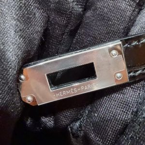 Hermes Kelly Mini 2 19CM Bag Handmade In Porosus Leather Silver Hardware 89 Noir - Image 19