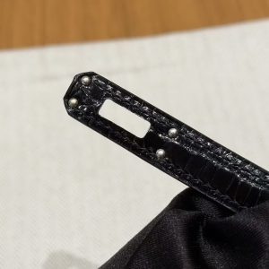 Hermes Kelly Mini 2 19CM Bag Handmade In Porosus Leather Silver Hardware 89 Noir - Image 10