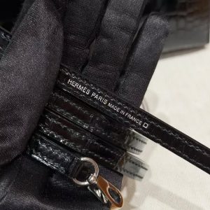 Hermes Kelly Mini 2 19CM Bag Handmade In Porosus Leather Silver Hardware 89 Noir - Image 4