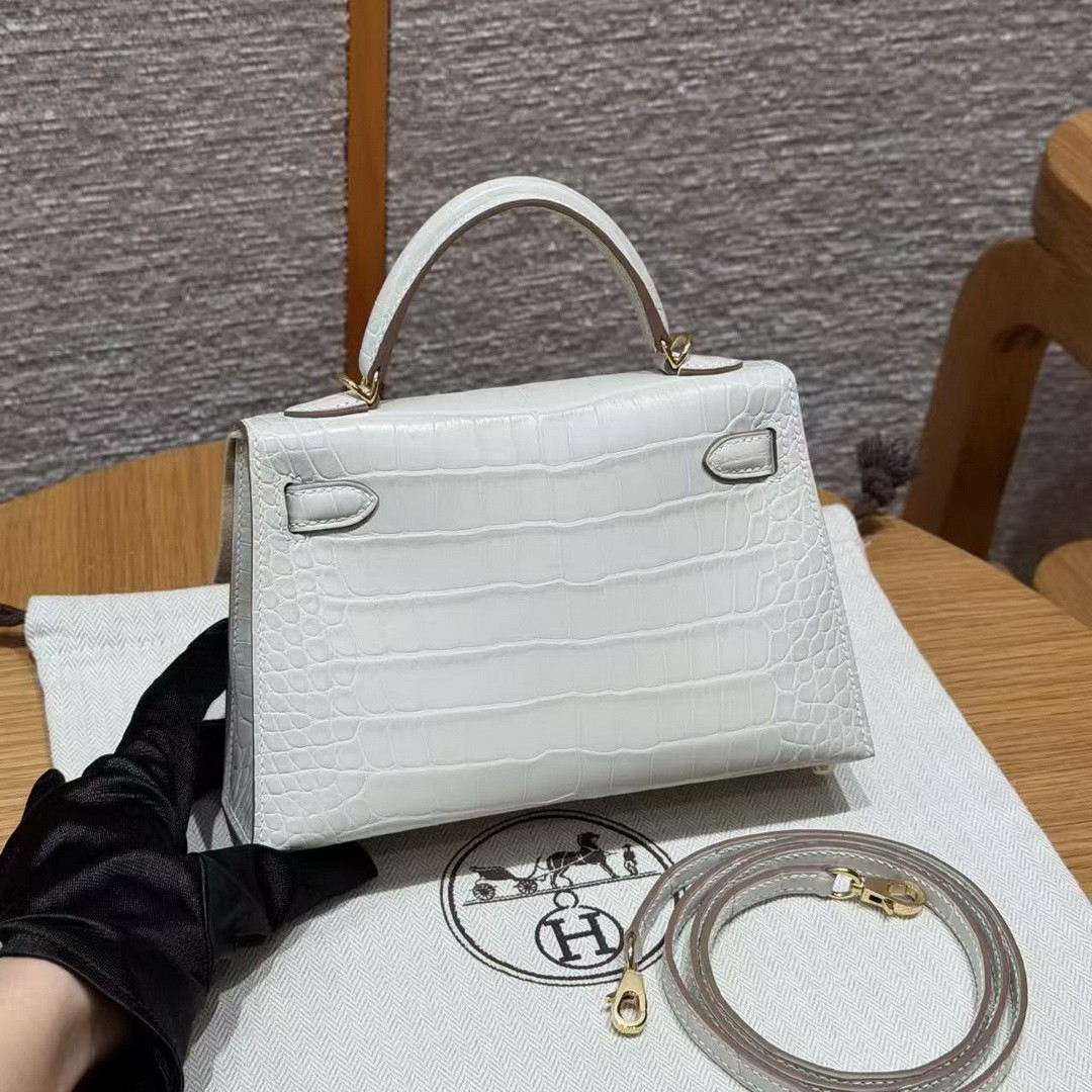 Hermes Kelly Mini 2 19CM Bag Handmade In Matte Alligator Leather from Mississippi Gold Hardware 8L Beton - Image 2