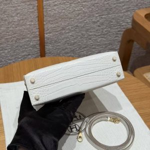 Hermes Kelly Mini 2 19CM Bag Handmade In Matte Alligator Leather from Mississippi Gold Hardware 8L Beton - Image 21