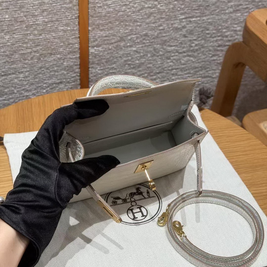 Hermes Kelly Mini 2 19CM Bag Handmade In Matte Alligator Leather from Mississippi Gold Hardware 8L Beton - Image 20