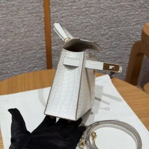 Hermes Kelly Mini 2 19CM Bag Handmade In Matte Alligator Leather from Mississippi Gold Hardware 8L Beton - Image 13