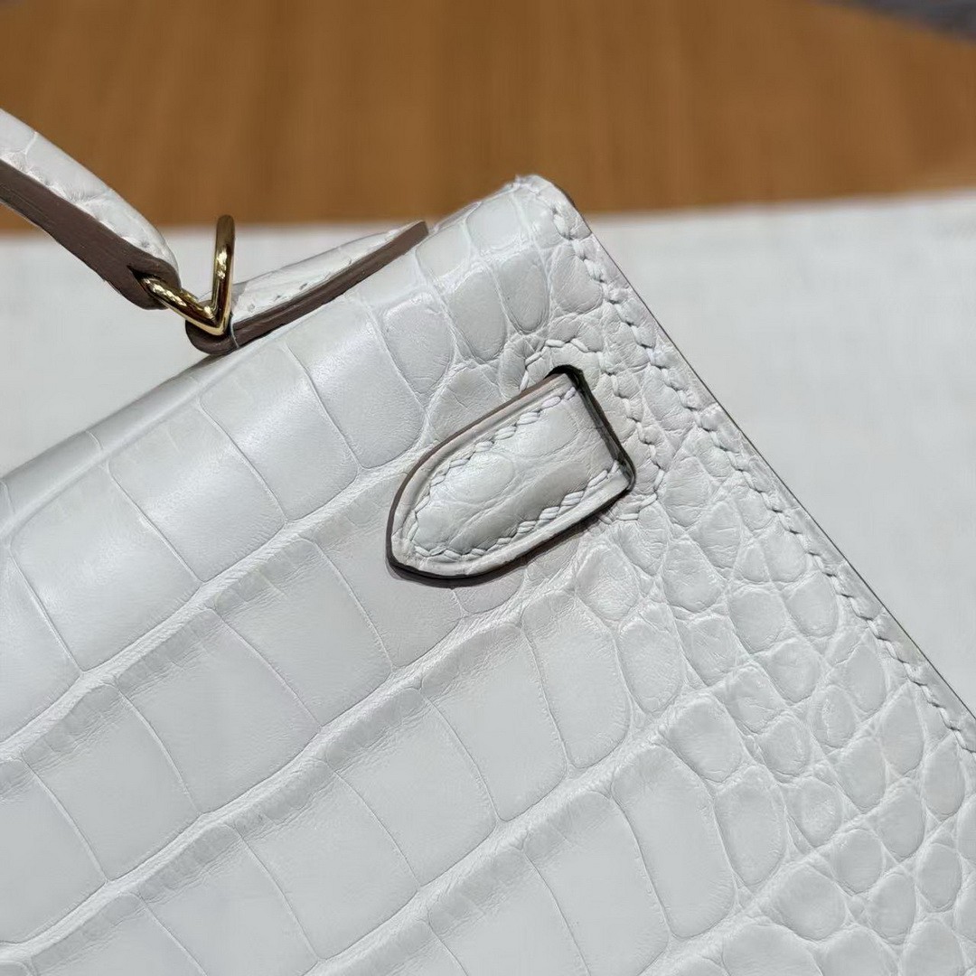 Hermes Kelly Mini 2 19CM Bag Handmade In Matte Alligator Leather from Mississippi Gold Hardware 8L Beton - Image 9