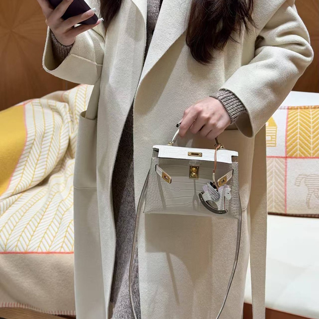 Hermes Kelly Mini 2 19CM Bag Handmade In Matte Alligator Leather from Mississippi Gold Hardware 8L Beton - Image 5