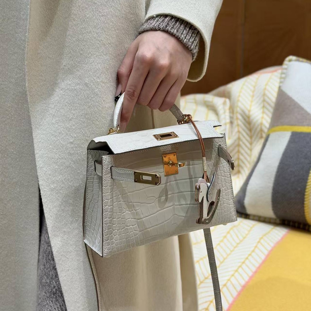Hermes Kelly Mini 2 19CM Bag Handmade In Matte Alligator Leather from Mississippi Gold Hardware 8L Beton - Image 4