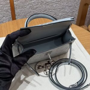 Hermes Kelly Mini 2 19CM Bag Handmade In KK Ostrich Leather from South Africa Silver Hardware 8U Blue Glacier - Image 20