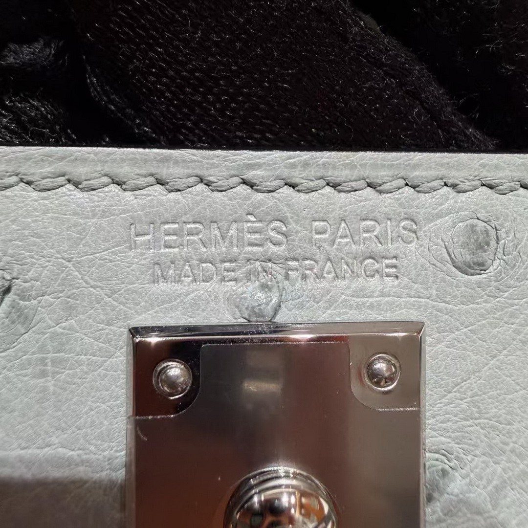 Hermes Kelly Mini 2 19CM Bag Handmade In KK Ostrich Leather from South Africa Silver Hardware 8U Blue Glacier - Image 19