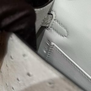 Hermes Kelly Mini 2 19CM Bag Handmade In KK Ostrich Leather from South Africa Silver Hardware 8U Blue Glacier - Image 18