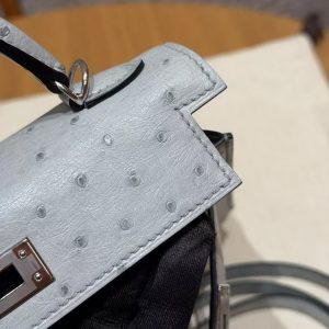 Hermes Kelly Mini 2 19CM Bag Handmade In KK Ostrich Leather from South Africa Silver Hardware 8U Blue Glacier - Image 11