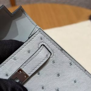 Hermes Kelly Mini 2 19CM Bag Handmade In KK Ostrich Leather from South Africa Silver Hardware 8U Blue Glacier - Image 10