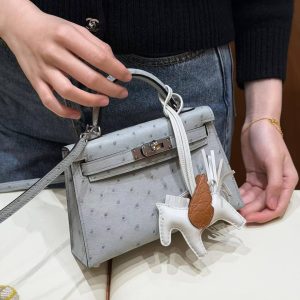 Hermes Kelly Mini 2 19CM Bag Handmade In KK Ostrich Leather from South Africa Silver Hardware 8U Blue Glacier - Image 3