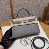Hermes Kelly Mini 2 19CM Bag Handmade In KK Ostrich Leather from South Africa Silver Hardware 8u Blue Giacier