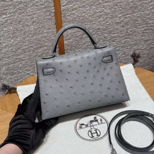 Hermes Kelly Mini 2 19CM Bag Handmade In KK Ostrich Leather from South Africa Silver Hardware 8u Blue Giacier - Image 2