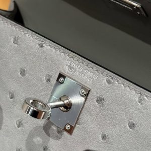 Hermes Kelly Mini 2 19CM Bag Handmade In KK Ostrich Leather from South Africa Silver Hardware 8u Blue Giacier - Image 16