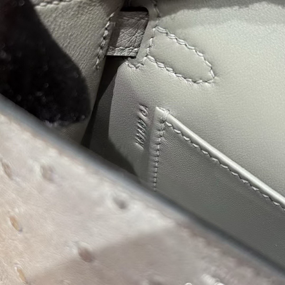 Hermes Kelly Mini 2 19CM Bag Handmade In KK Ostrich Leather from South Africa Silver Hardware 8u Blue Giacier - Image 15