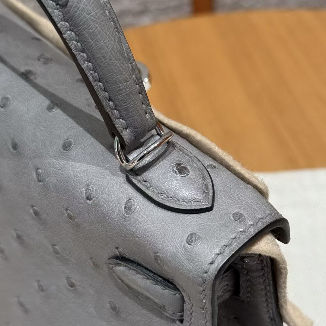 Hermes Kelly Mini 2 19CM Bag Handmade In KK Ostrich Leather from South Africa Silver Hardware 8u Blue Giacier - Image 13