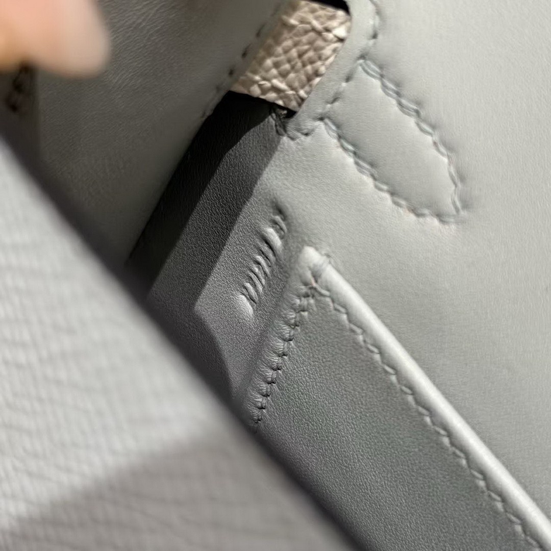 Hermes Kelly Mini 2 19CM Bag Handmade In Epsom Calfskin Leather Silver Hardware 8u Blue Glacier 10 Craie - Image 14