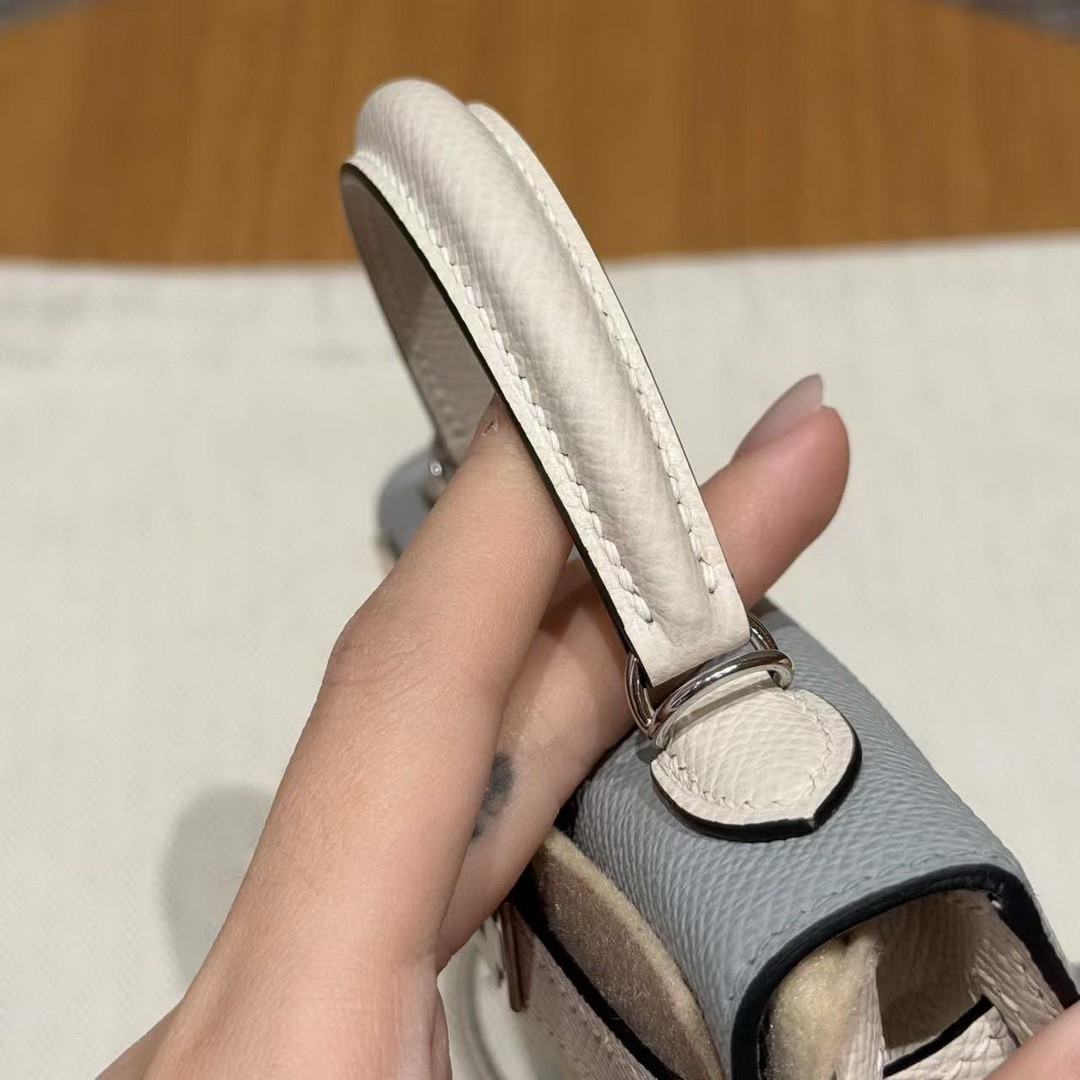 Hermes Kelly Mini 2 19CM Bag Handmade In Epsom Calfskin Leather Silver Hardware 8u Blue Glacier 10 Craie - Image 13