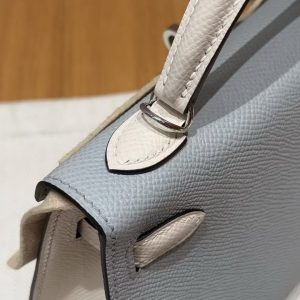 Hermes Kelly Mini 2 19CM Bag Handmade In Epsom Calfskin Leather Silver Hardware 8u Blue Glacier 10 Craie - Image 12