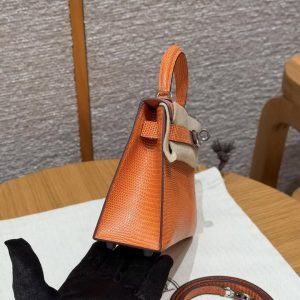 Hermes Kelly Mini 2 19CM Bag Handmade In Lizard Leather from South Africa Silver Hardware 93 Orange - Image 22