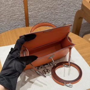 Hermes Kelly Mini 2 19CM Bag Handmade In Lizard Leather from South Africa Silver Hardware 93 Orange - Image 20