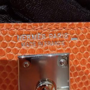 Hermes Kelly Mini 2 19CM Bag Handmade In Lizard Leather from South Africa Silver Hardware 93 Orange - Image 19