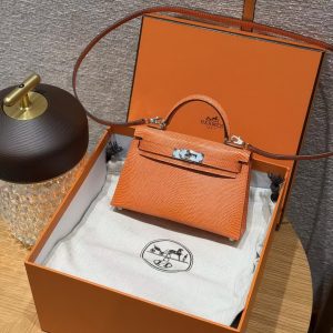 Hermes Kelly Mini 2 19CM Bag Handmade In Lizard Leather from South Africa Silver Hardware 93 Orange - Image 16
