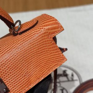 Hermes Kelly Mini 2 19CM Bag Handmade In Lizard Leather from South Africa Silver Hardware 93 Orange - Image 10
