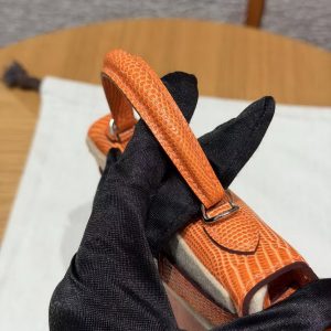 Hermes Kelly Mini 2 19CM Bag Handmade In Lizard Leather from South Africa Silver Hardware 93 Orange - Image 9