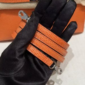 Hermes Kelly Mini 2 19CM Bag Handmade In Lizard Leather from South Africa Silver Hardware 93 Orange - Image 7