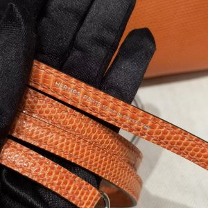 Hermes Kelly Mini 2 19CM Bag Handmade In Lizard Leather from South Africa Silver Hardware 93 Orange - Image 6