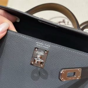 Hermes Kelly Mini 2 19CM Bag Handmade In Epsom Calfskin Leather Silver Hardware H0 Girs Misty 89 Noir 3G Alezan - Image 17