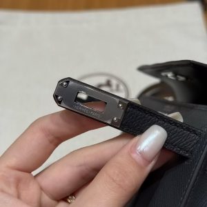 Hermes Kelly Mini 2 19CM Bag Handmade In Epsom Calfskin Leather Silver Hardware H0 Girs Misty 89 Noir 3G Alezan - Image 16