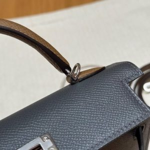 Hermes Kelly Mini 2 19CM Bag Handmade In Epsom Calfskin Leather Silver Hardware H0 Girs Misty 89 Noir 3G Alezan - Image 10