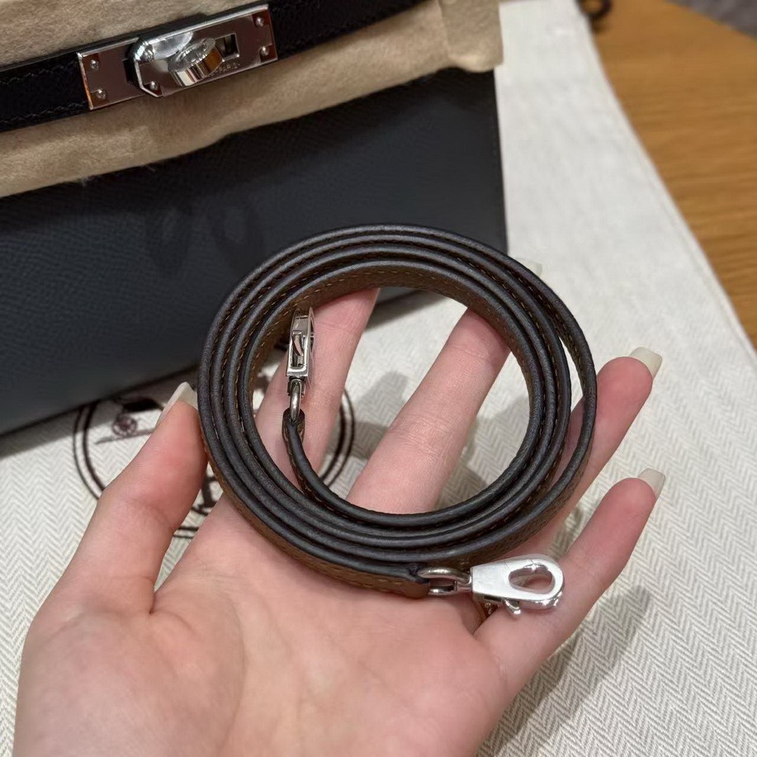Hermes Kelly Mini 2 19CM Bag Handmade In Epsom Calfskin Leather Silver Hardware H0 Girs Misty 89 Noir 3G Alezan - Image 8