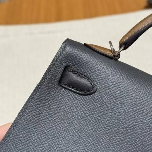 Hermes Kelly Mini 2 19CM Bag Handmade In Epsom Calfskin Leather Silver Hardware H0 Girs Misty 89 Noir 3G Alezan - Image 4