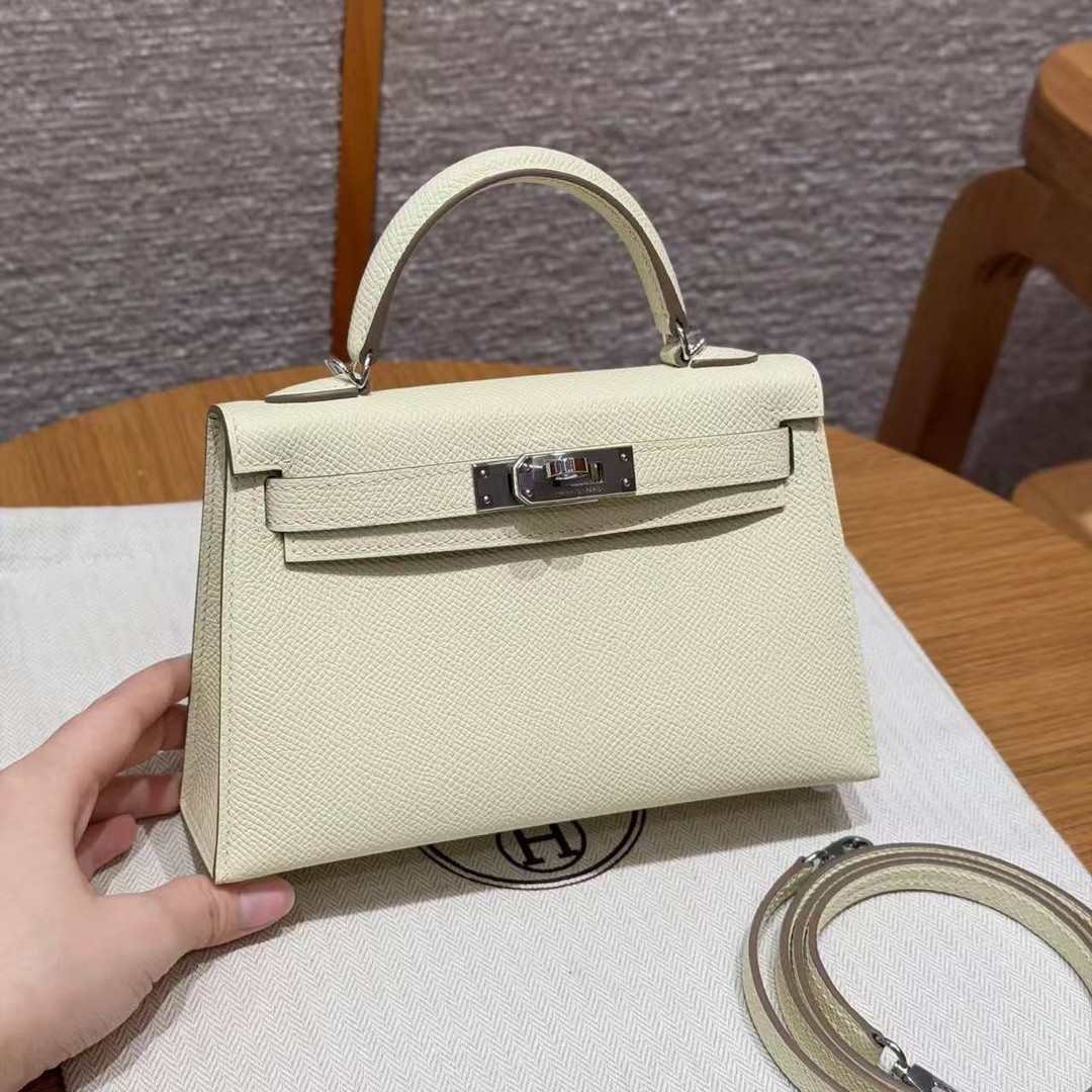 Hermes Kelly Mini 2 19CM Bag Handmade In Epsom Calfskin Leather Silver Hardware I8 Jaune Milton