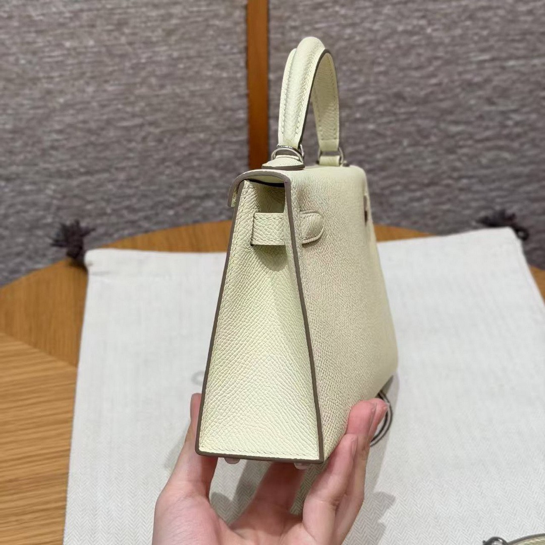 Hermes Kelly Mini 2 19CM Bag Handmade In Epsom Calfskin Leather Silver Hardware I8 Jaune Milton - Image 21