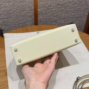 Hermes Kelly Mini 2 19CM Bag Handmade In Epsom Calfskin Leather Silver Hardware I8 Jaune Milton - Image 20