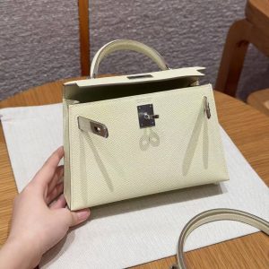 Hermes Kelly Mini 2 19CM Bag Handmade In Epsom Calfskin Leather Silver Hardware I8 Jaune Milton - Image 15