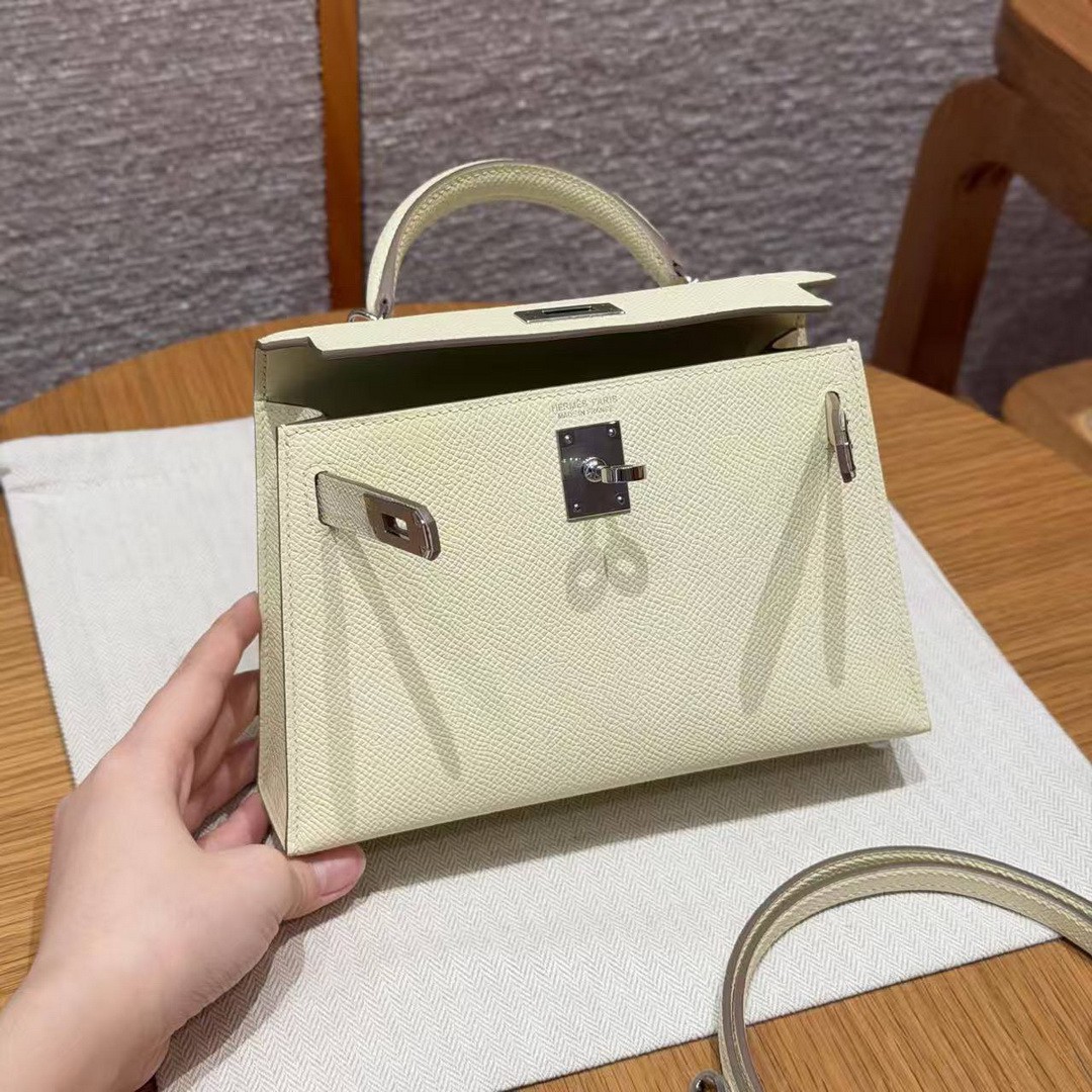Hermes Kelly Mini 2 19CM Bag Handmade In Epsom Calfskin Leather Silver Hardware I8 Jaune Milton - Image 15