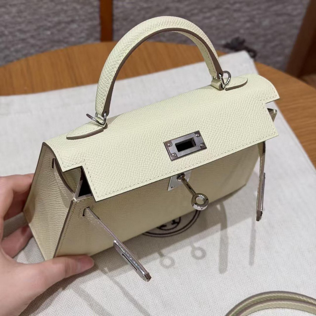 Hermes Kelly Mini 2 19CM Bag Handmade In Epsom Calfskin Leather Silver Hardware I8 Jaune Milton - Image 14