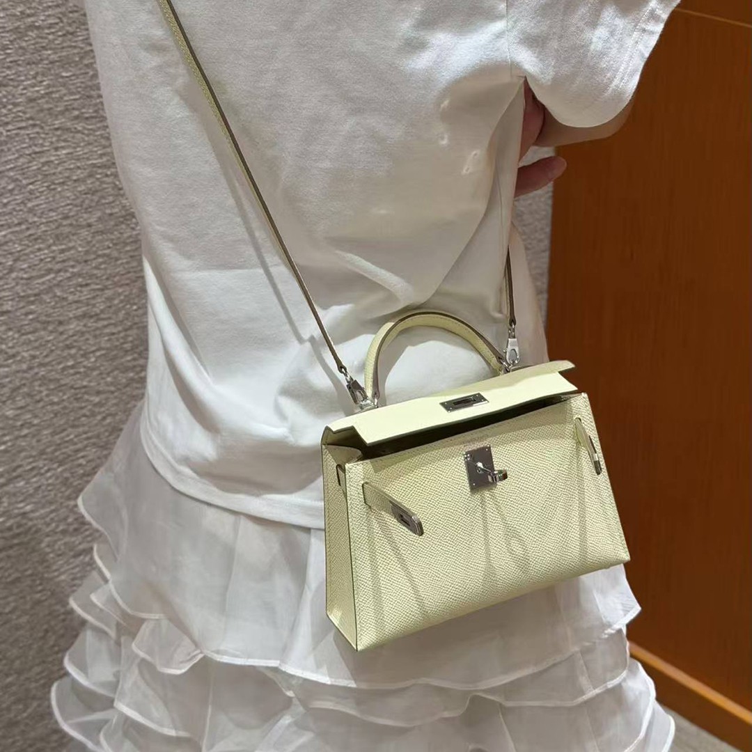 Hermes Kelly Mini 2 19CM Bag Handmade In Epsom Calfskin Leather Silver Hardware I8 Jaune Milton - Image 6